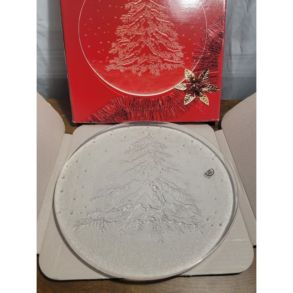 Crystal Serving Platter 12 3/4 in Clear Round Textured Tree made in Italy - Picture 6 of 7